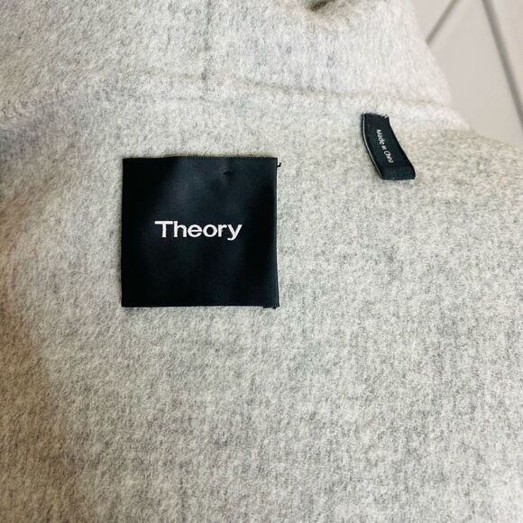 Theory Gray Wool / Cashmere Blend Wilrose Winsome Hooded Coat Size Large - Picture 13 of 14